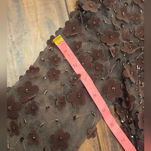 Mac Duggal Long Sleeve Fit & Flare Velvet Embellished Brown Floral Dress sz 2 - Picture 13 of 14